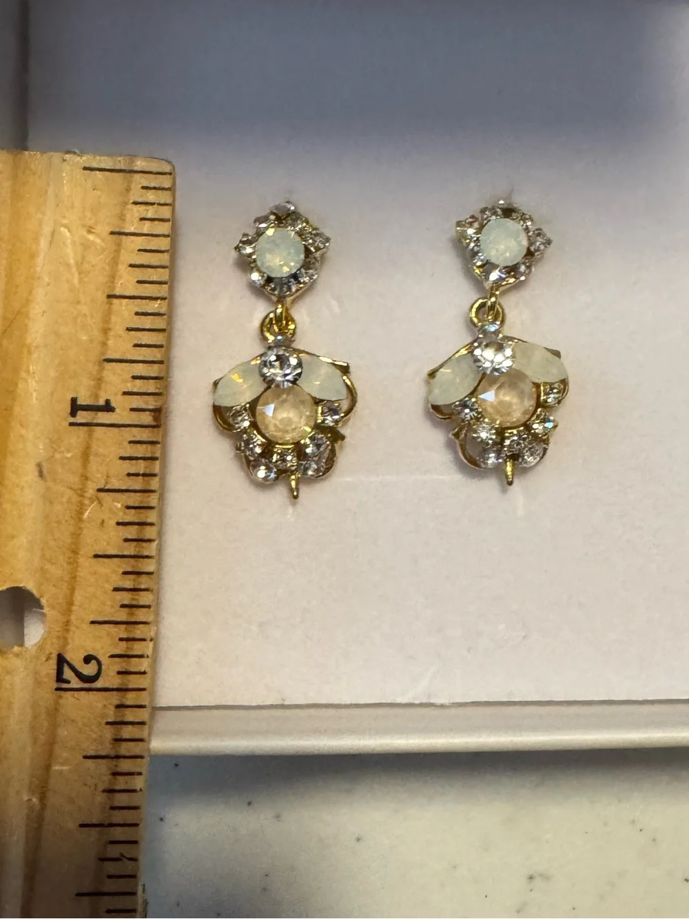 Gold Bridal Hair Comb and Earrings Set with Opal White Crystals